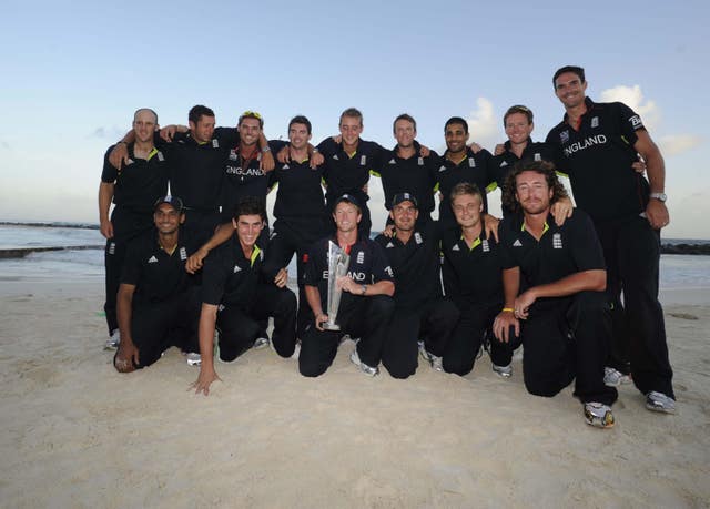 Ryan Sidebottom, bottom right, helped England to glory in the 2010 World Twenty20 (Rebecca Naden/PA)