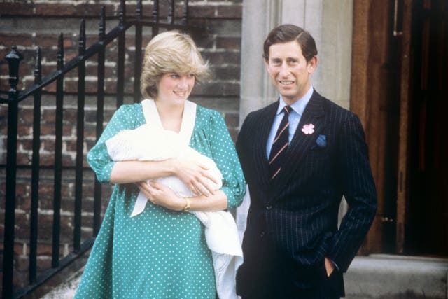 The Prince and Princess of Wales leaving the Lindo Wing, at St Mary’s Hospital with their baby son, Prince William. (PA)