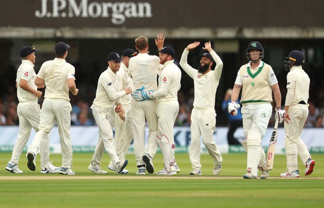 England celebrate the wicket of Ireland's Kevin O'Brien, second right, in their dramatic Test win at Lord's
