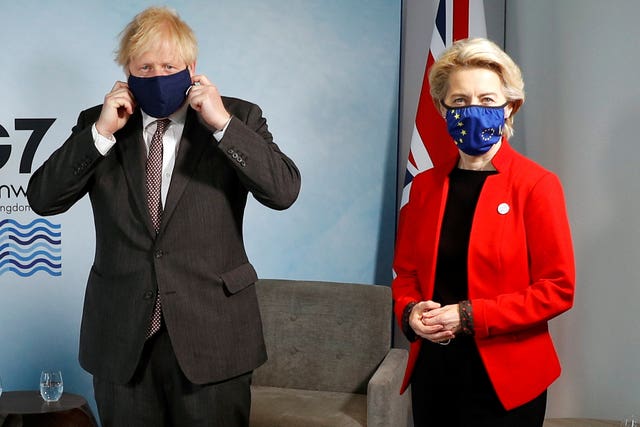 Boris Johnson meets European Commission president Ursula von der Leyen at the G7