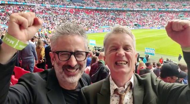 David Baddiel (left) and Frank Skinner watch England v Germany