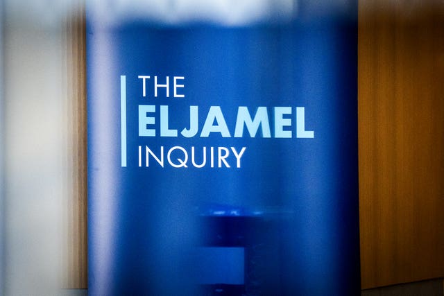 A blue Eljamel Inquiry sign