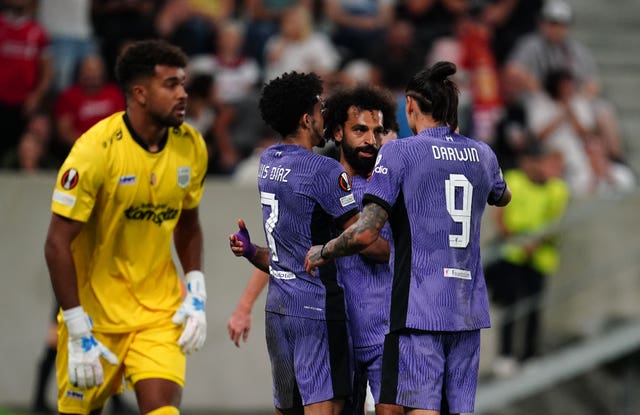 Liverpool’s Mohamed Salah celebrates scoring