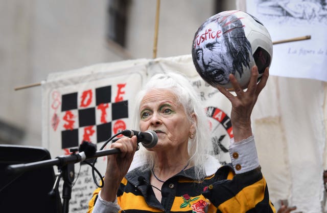 Vivienne Westwood speaking outside the Old Bailey, London (Stefan Rousseau/PA)