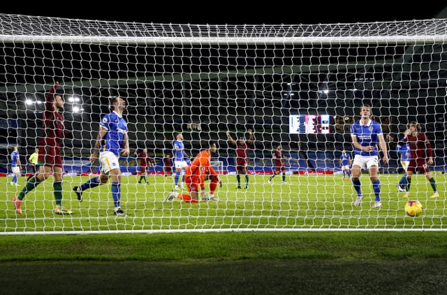 Dan Burn, second right, scored an own goal to give Wolves the lead