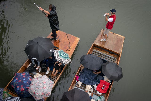 People use umbrellas on boats
