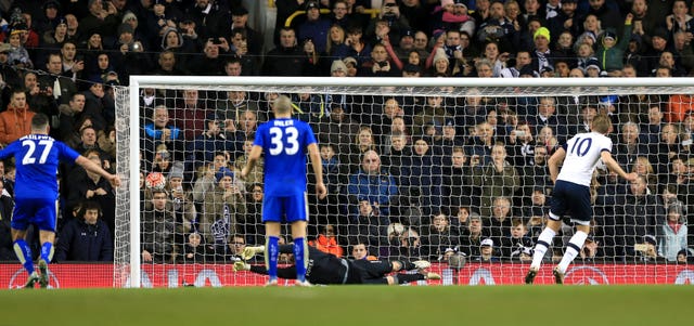 A late penalty from Harry Kane kept Spurs in the FA Cup with a 2-2 draw against Leicester in January, 2016 and also saw him hit the 50-goal mark for the club