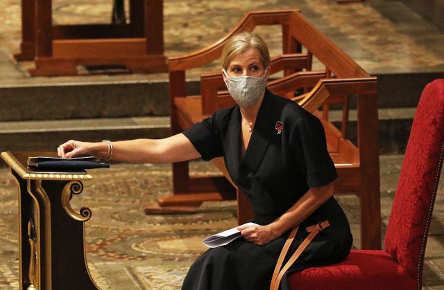 Sophie wore a facemask at Westminster Abbey. Jonathan Brady/PA Wire