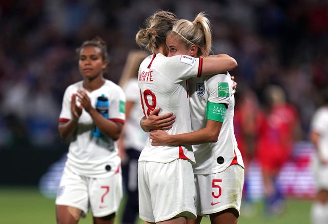 England’s Ellen White (left) and Steph Houghton after the final whistle 