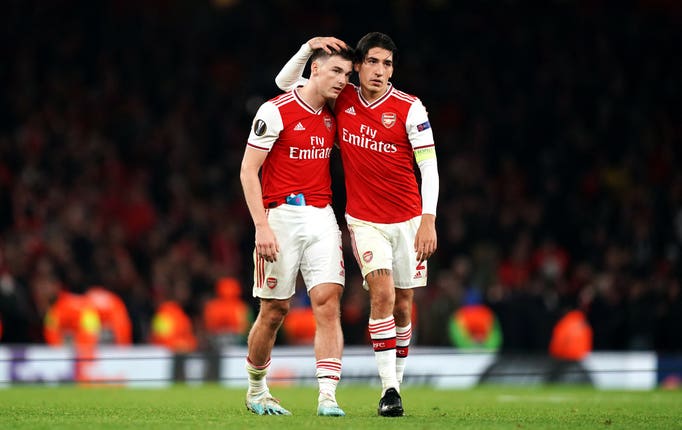 Arsenal’s Kieran Tierney (left) and Hector Bellerin