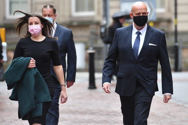 West Mercia Police Constables Benjamin Monk and Mary Ellen Bettley-Smith arrive at Birmingham Crown Court