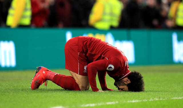 Salah celebrates his goal