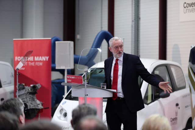 Jeremy Corbyn at the National Transport Design Centre in Coventry (Aaron Chown/PA)