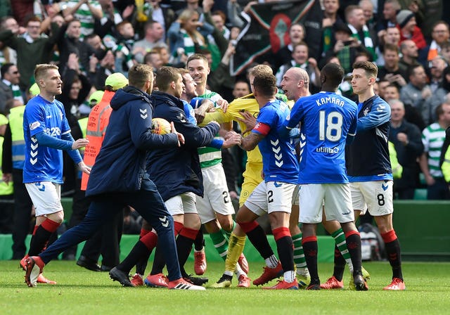 Scott Brown and Andy Halliday clashed after the final whistle