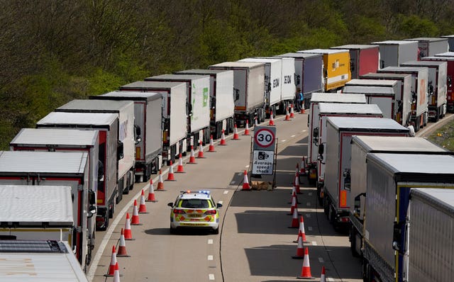 Lorries queued in Operation Brock on the M20