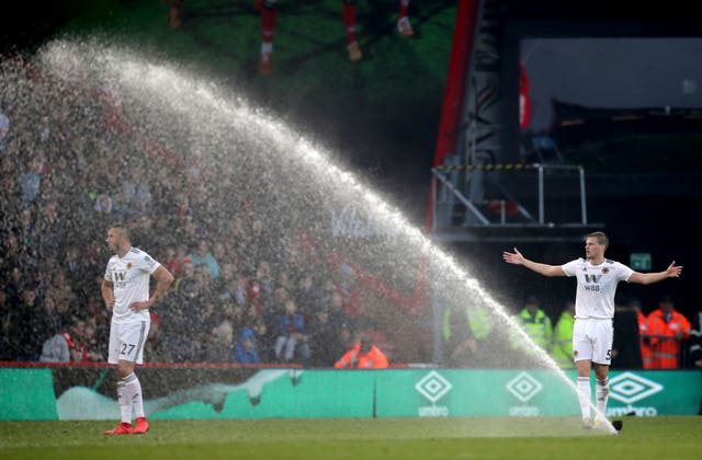 A sprinkler comes on during Bournemouth's Premier League clash with Wolves