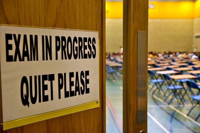 Exams sign on a door