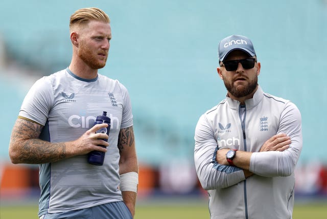 Ben Stokes (left) and Brendon McCullum during a nets session