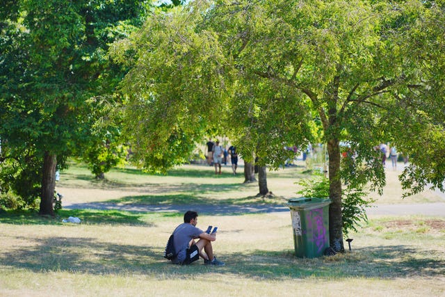 A person sits in the shade in Castle Park, Bristol