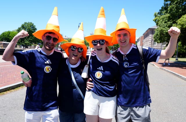 Scotland fans outside The Anchor in Charlestown, Boston on Saturday (Martin Rickett/PA)