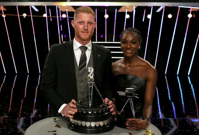 Ben Stokes, left, with third-placed Dina Asher-Smith