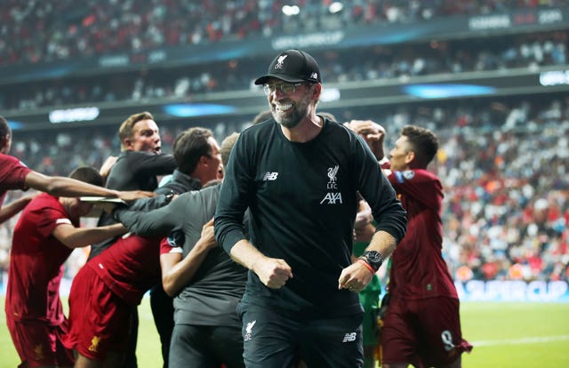 Jurgen Klopp and Liverpool celebrate winning the UEFA Super Cup against Chelsea