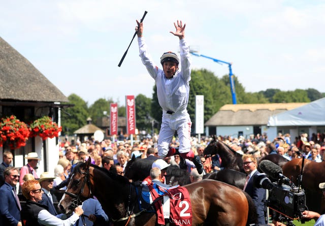Frankie Dettori was in flying dismount form after winning on Advertise at Newmarket