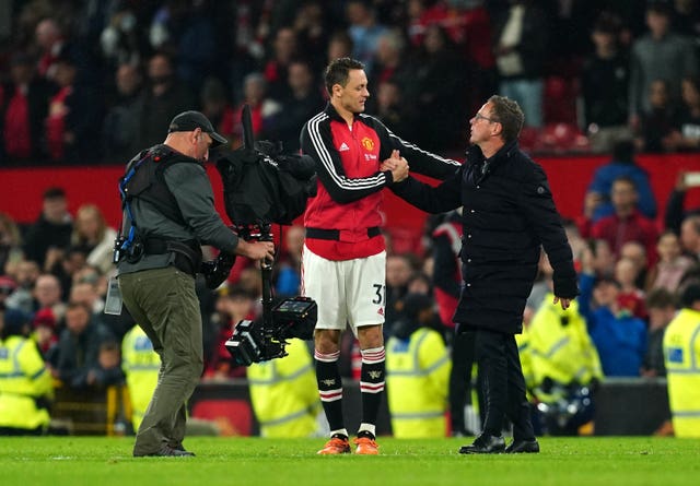 Ralf Rangnick, right, and Nemanja Matic