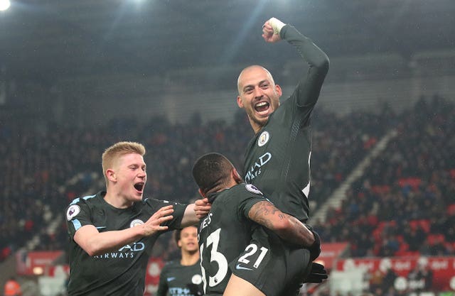 Manchester City’s David Silva  scored one in each half against Stoke (Nick Potts/PA)