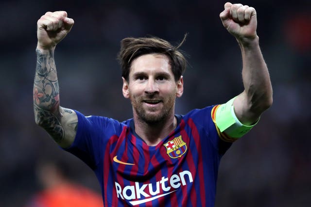 Barcelona's Lionel Messi celebrates scoring a goal in the Champions League