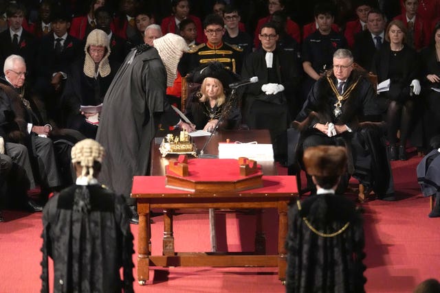 Alderwoman Dame Susan Langley is sworn in during the Silent Ceremony at the Great Hall of the Guildhall, the City of London