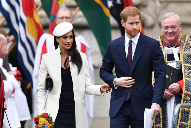 Meghan Markle and Prince Harry at this week's Commonwealth Service at Westminster Abbey (Joe Giddens/PA)