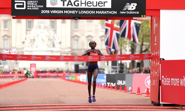 Kenya's Brigid Kosgei claimed victory in the women's race
