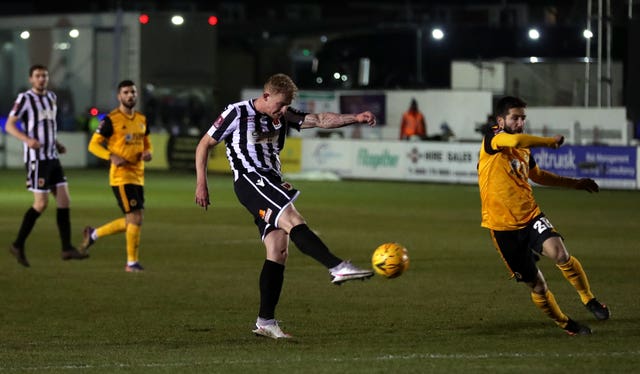 Chorley’s Willem Tomlinson has a shot on goal 