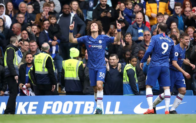 David Luiz celebrates after scoring in Chelsea's win over Watford