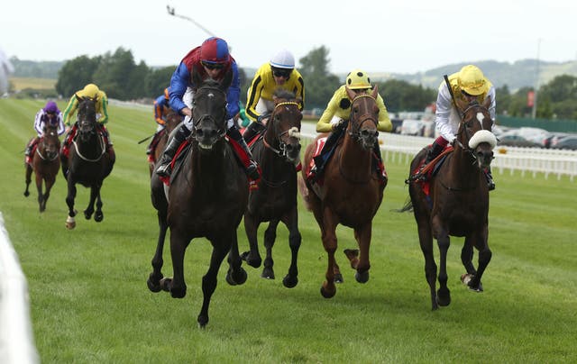 Sunway (right) running on to finish second in the Irish Derby