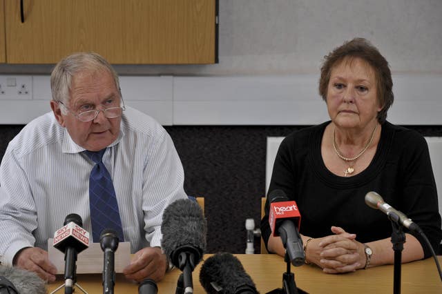 Steve and Pat Hall give a press conference at Bath police station (Ben Birchall/PA)