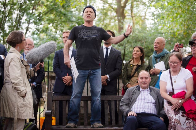 Iron Maiden lead singer Bruce Dickinson speaks ahead of the unveiling of the headstone of William Blake at Bunhill Fields in London