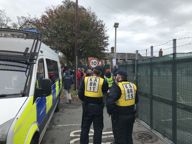 Police outside Napier Barracks