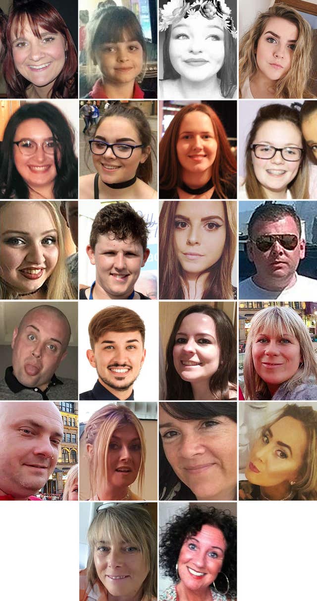 The 22 victims of the terror attack (Greater Manchester Police/PA)