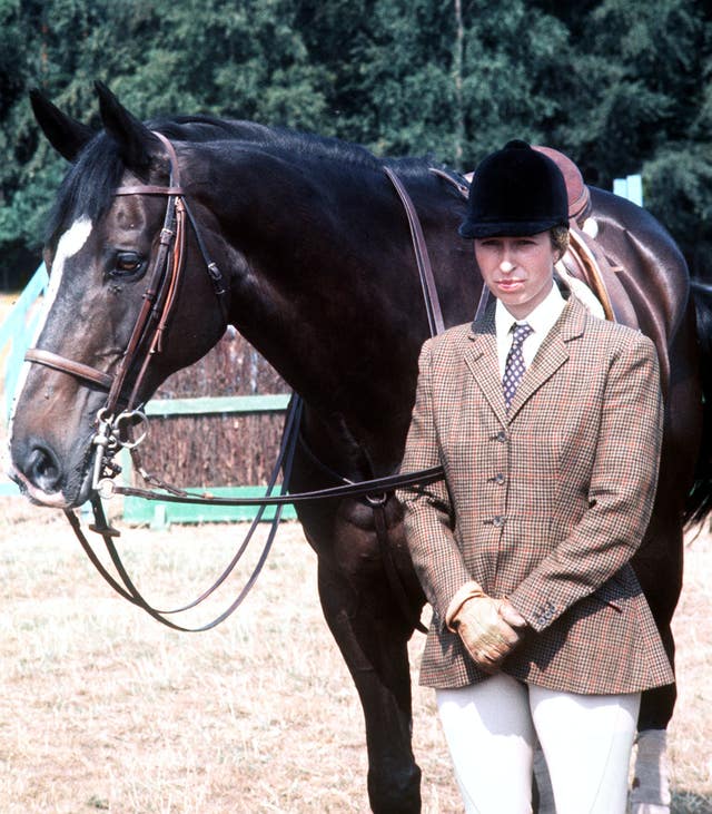 Anne with the Queen’s horse, Goodwill, during a break in training with the British Olympic team ahead of the Montreal Games