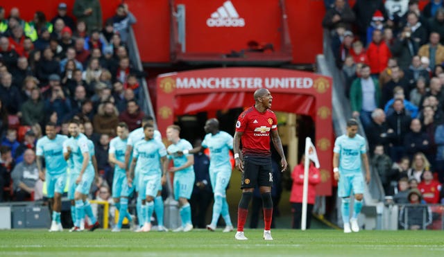 Manchester United’s Ashley Young tried to rally his side after Newcastle''s second 