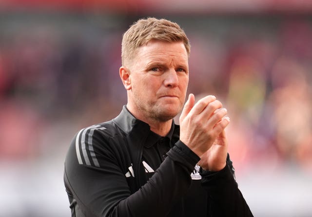 Newcastle manager Eddie Howe applauds the fans after the match