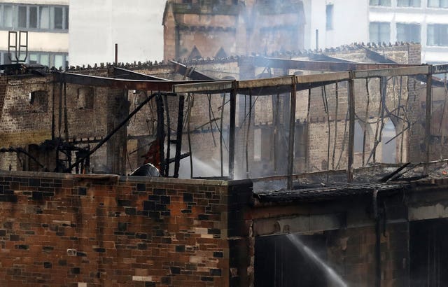 The roof of the Mackintosh Building in Glasgow after the blaze