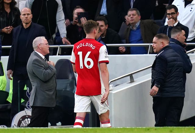 Rob Holding was sent off early on in the meeting between Tottenham and Arsenal last season.