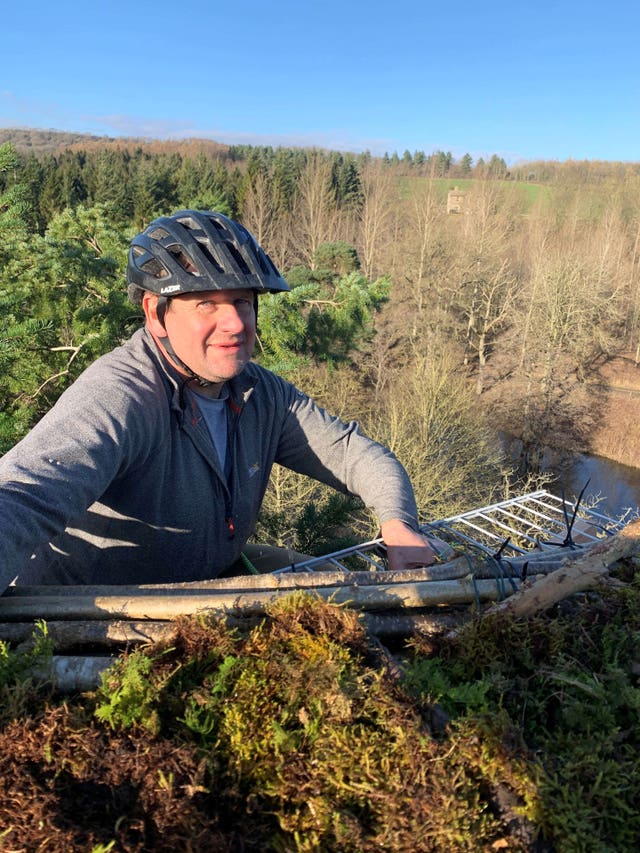 Mike Thornley building a platform on Bolton Castle Estate
