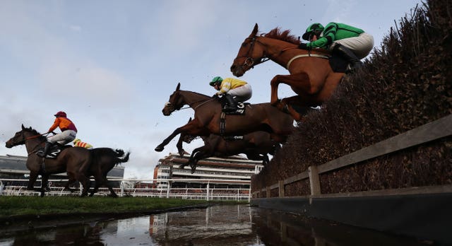 Carole’s Destrier (centre yellow) on his way to victory at Newbury