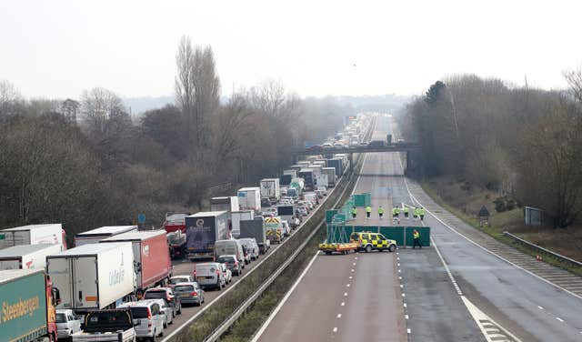 The London-bound carriageway of the M20 was closed for nearly 24 hours after the incident (Gareth Fuller/PA