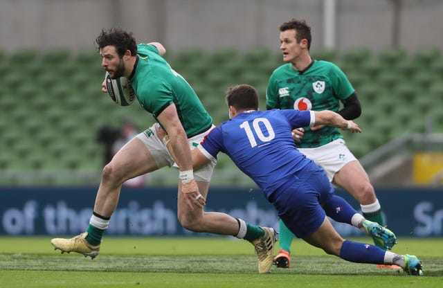 Robbie Henshaw, left, wants Ireland to have a positive approach to their remaining Six Nations fixtures