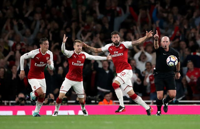 Arsenal's Olivier Giroud celebrates in 2017